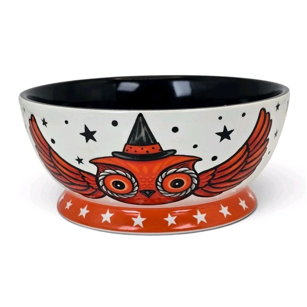 Johanna Parker Halloween Owl Candy Bowl Witch Hat Flying Owl Dish